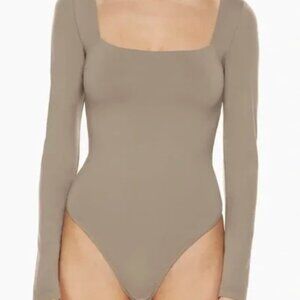 Aritzia Contour Longsleeve Boatneck Bodysuit in Taupe